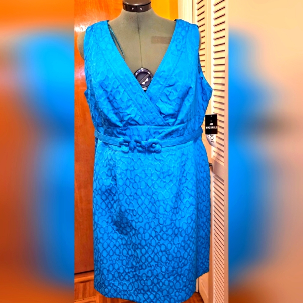 STUDIO 1 Blue Textured Sleeveless Dress with Belt, SIZE 20W, NWT
